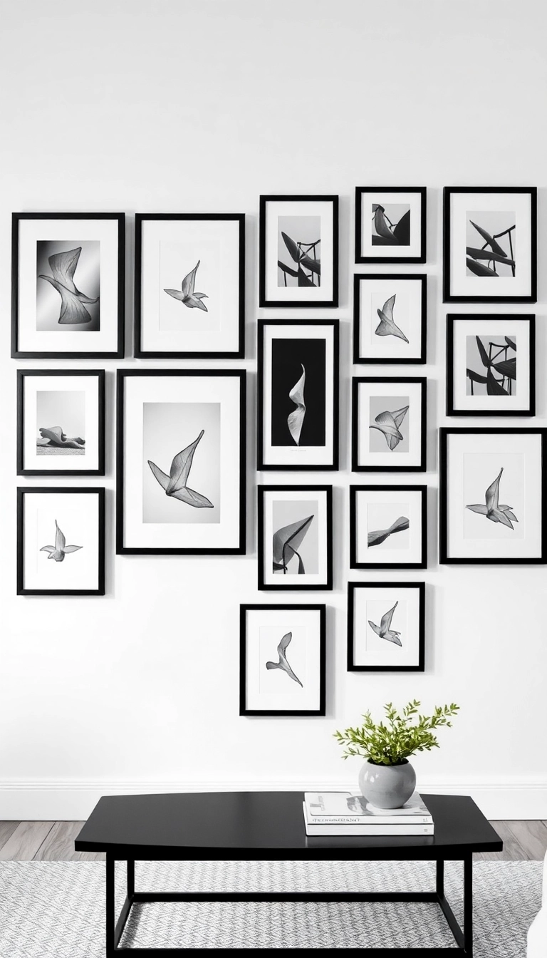 10 DIY Gallery Wall Ideas That Add a Personal Touch to Your Living Room (And They're Budget-Friendly!) - 4. Minimalist Black and White