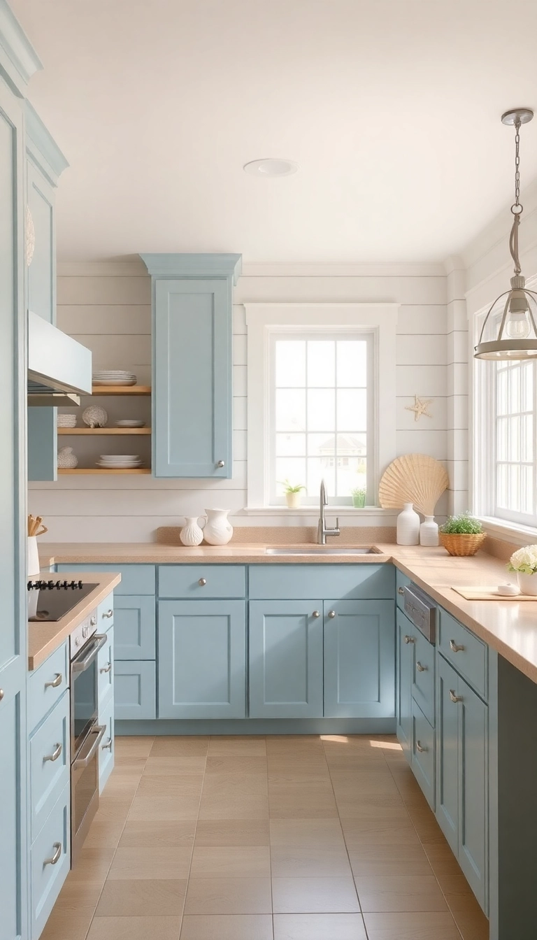 10 Jaw-Dropping Soft Hues Kitchen Makeovers That Will Inspire Your Next Renovation! - 1. Coastal Charm with Soft Blues