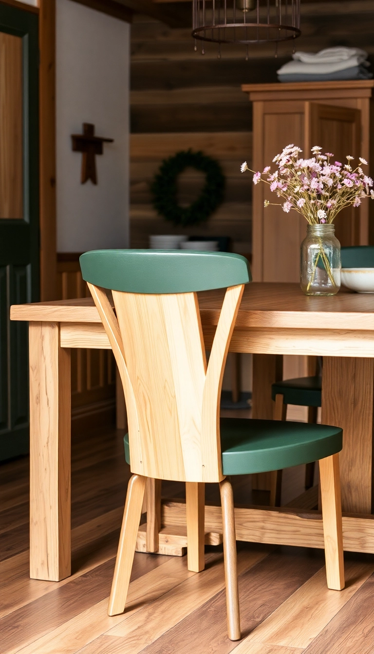 10 Stunning Two-Tone Painted Chairs That Will Transform Your Space (You Won't Believe #4!) - 2. Rustic Elegance: Dark Green and Wood