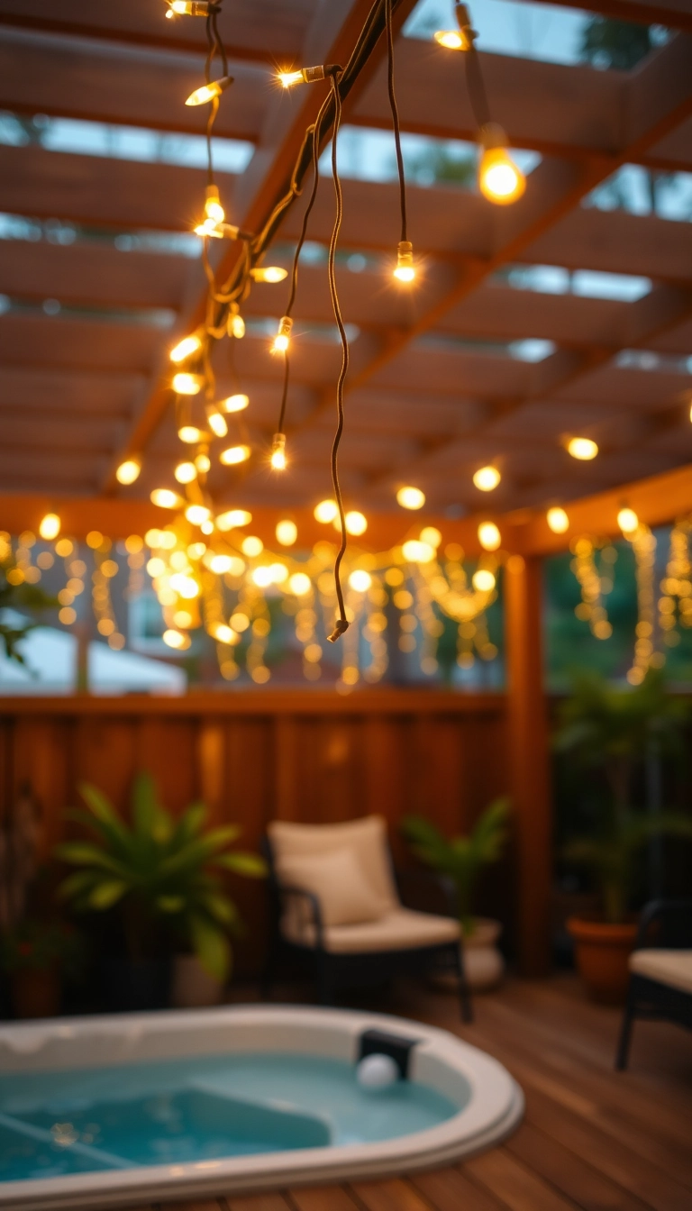 11 Backyard Lighting Tricks for Hot Tub Privacy That Create Instant Ambiance! - 1. Cozy String Lights