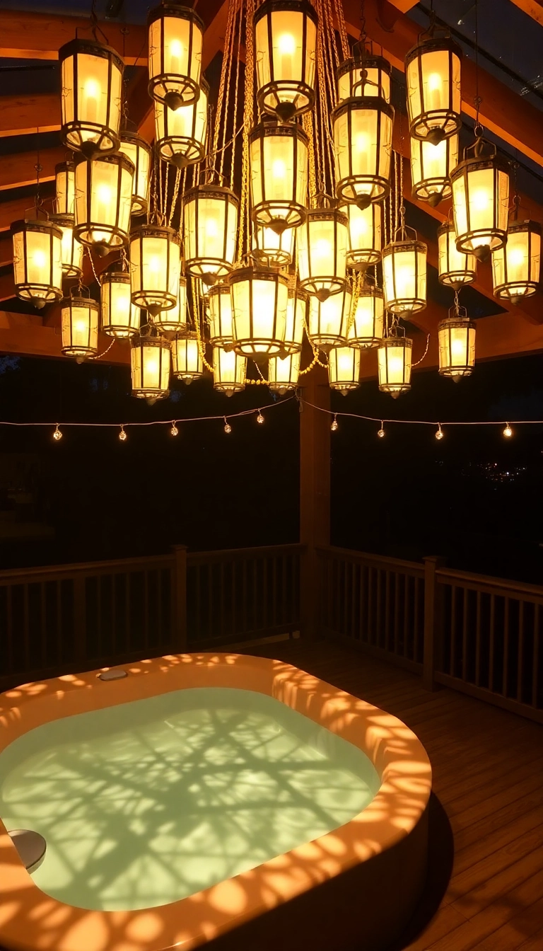 11 Backyard Lighting Tricks for Hot Tub Privacy That Create Instant Ambiance! - 11. Lantern Chandeliers