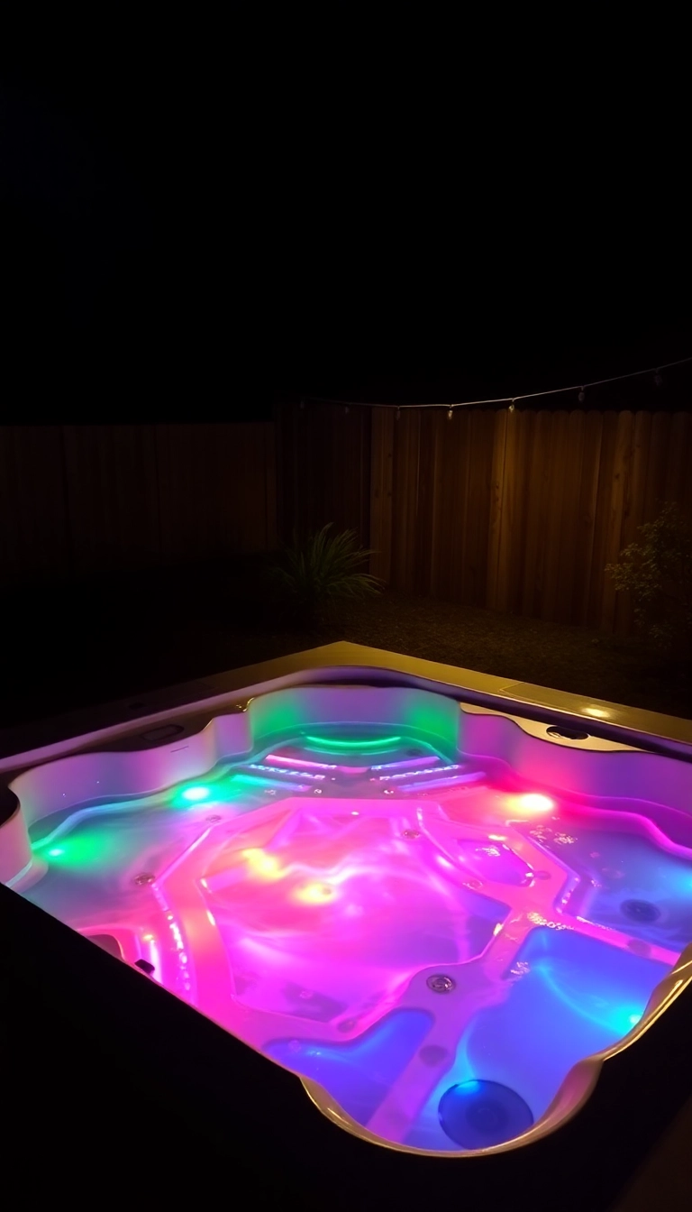 11 Backyard Lighting Tricks for Hot Tub Privacy That Create Instant Ambiance! - 7. Color-Changing Pool Lights