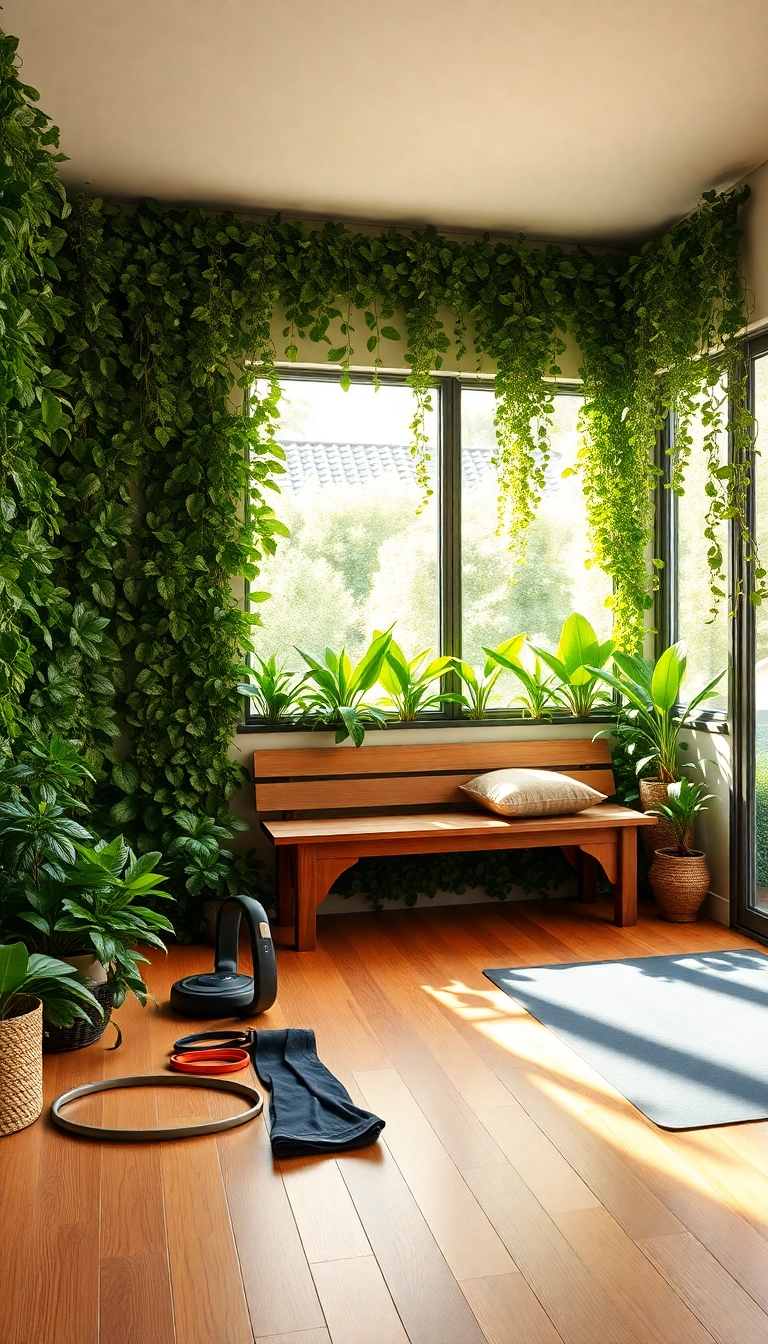 12 Aesthetic Mini Gym at Home Ideas That'll Make You Want to Work Out Daily! - 4. Nature’s Retreat