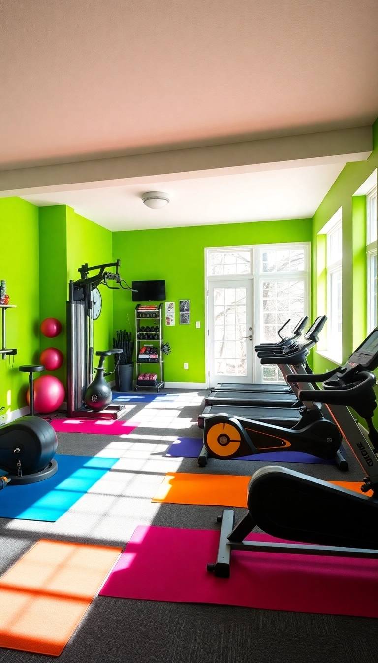 12 Aesthetic Mini Gym at Home Ideas That'll Make You Want to Work Out Daily! - 6. Color Pop