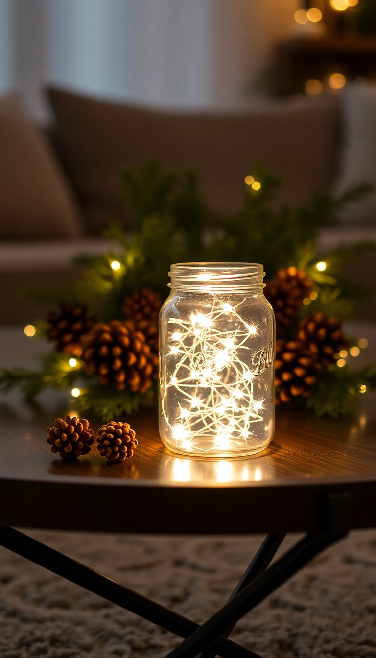 13 Cozy Coffee Table Christmas Decor Ideas That Will Make Your Home Feel Warm and Inviting! - 10. Magical Fairy Lights