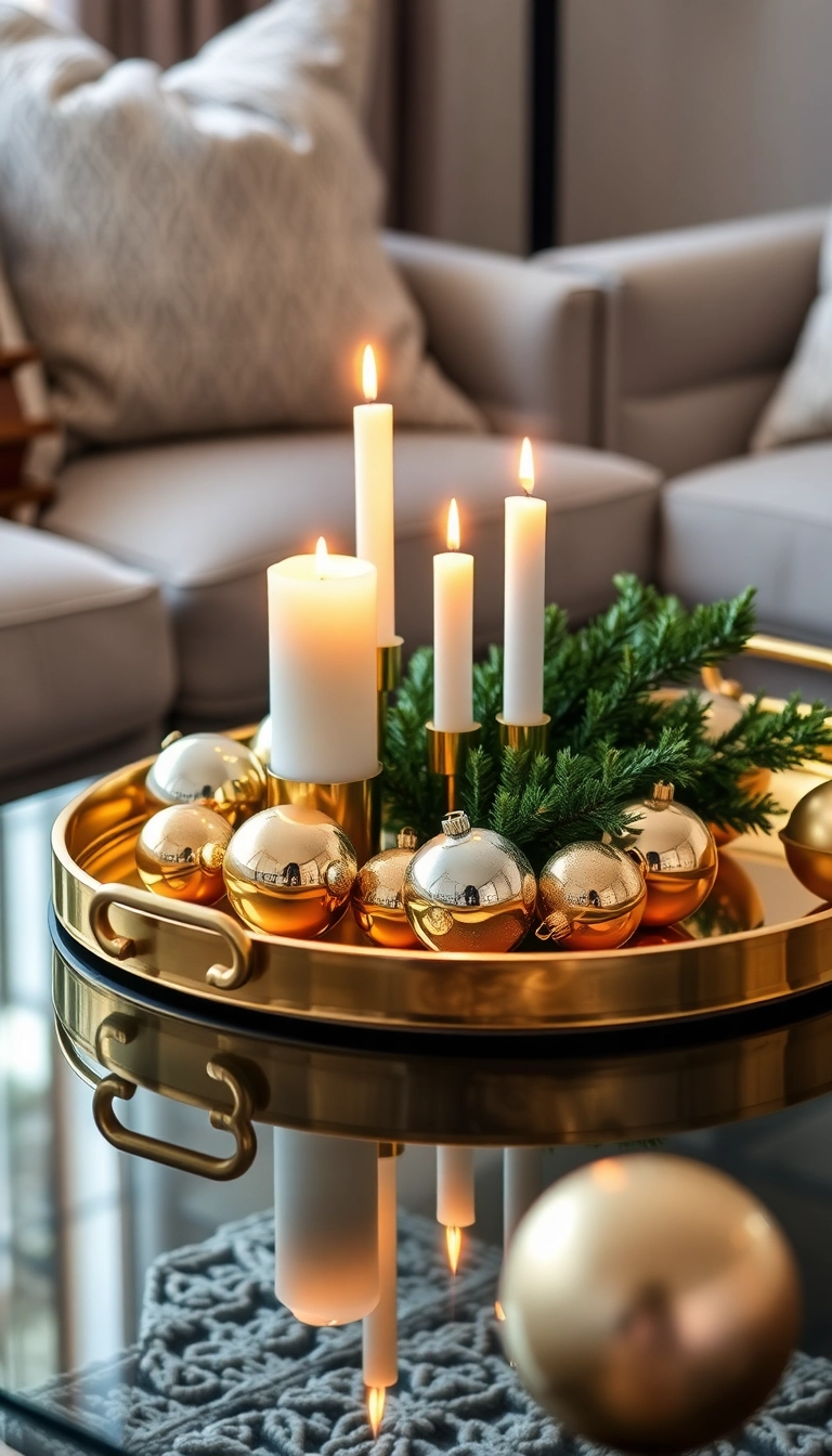 13 Cozy Coffee Table Christmas Decor Ideas That Will Make Your Home Feel Warm and Inviting! - 13. A Touch of Metallics