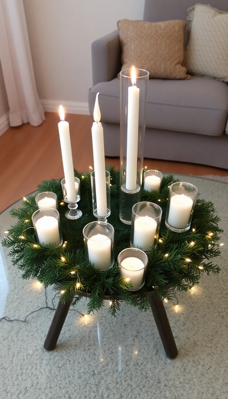 13 Cozy Coffee Table Christmas Decor Ideas That Will Make Your Home Feel Warm and Inviting! - 3. Candle Displays for a Warm Glow