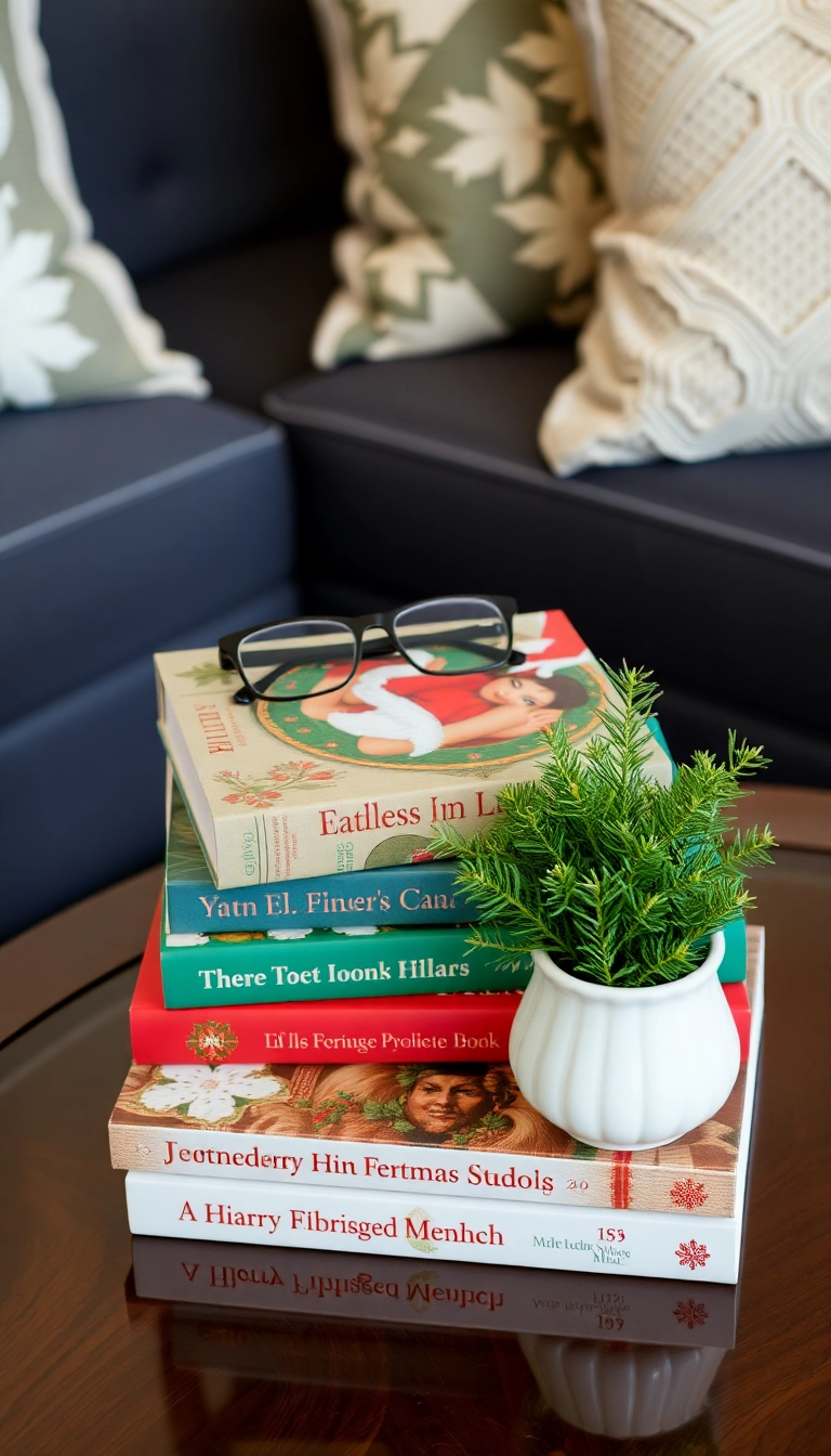 13 Cozy Coffee Table Christmas Decor Ideas That Will Make Your Home Feel Warm and Inviting! - 5. Incorporate Holiday Books