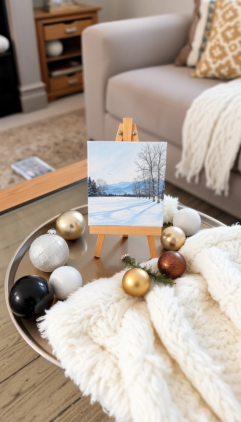 13 Cozy Coffee Table Christmas Decor Ideas That Will Make Your Home Feel Warm and Inviting! - 6. Unique Seasonal Artwork