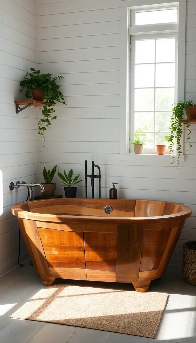 13 DIY Freestanding Bathtub Ideas That Will Save You Thousands (And Look Amazing!) - 1. The Rustic Wooden Tub