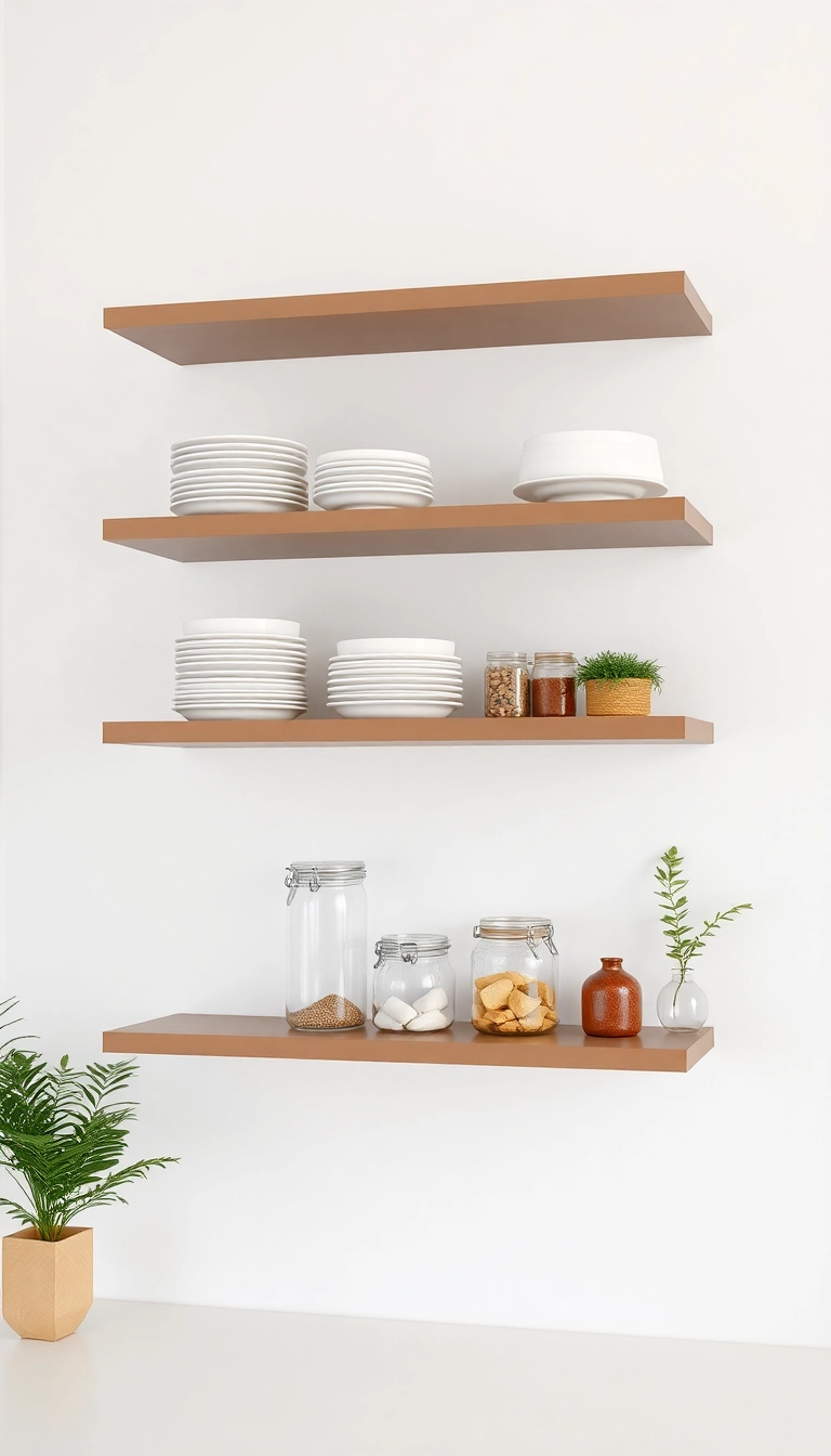 13 DIY Minimalist Kitchen Projects That Will Declutter Your Space in No Time! - 1. Floating Shelves for Open Storage