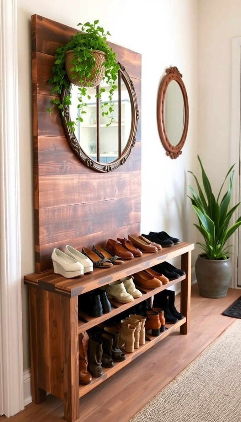 13 Eco-Friendly Shoe Storage Ideas for Entryways That Are Good for the Planet! - 1. Reclaimed Wood Shoe Rack