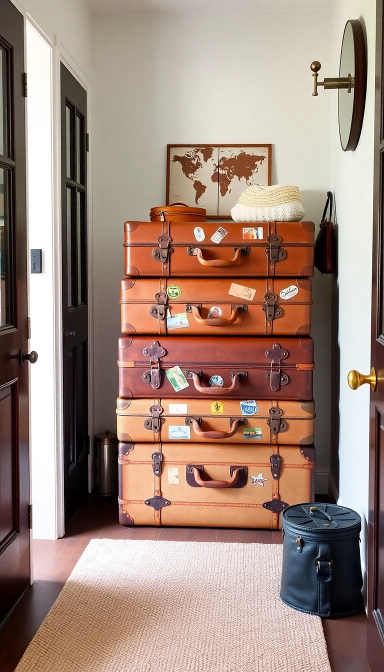 13 Eco-Friendly Shoe Storage Ideas for Entryways That Are Good for the Planet! - 5. Vintage Suitcases