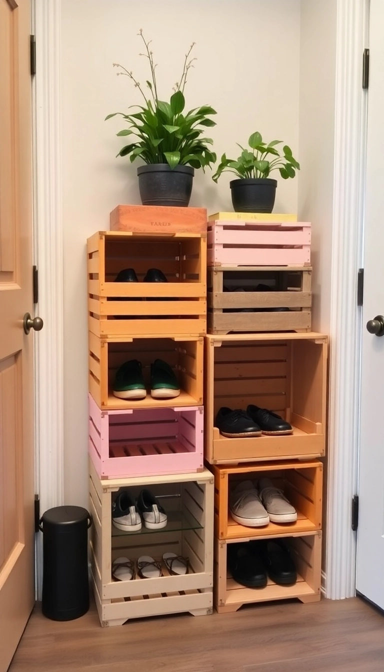 13 Eco-Friendly Shoe Storage Ideas for Entryways That Are Good for the Planet! - 7. Old Crates as Storage