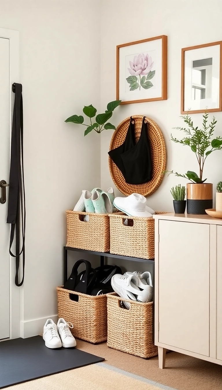 14 Affordable Mini Gym at Home Ideas That Look Expensive! - 2. Stylish Storage Solutions