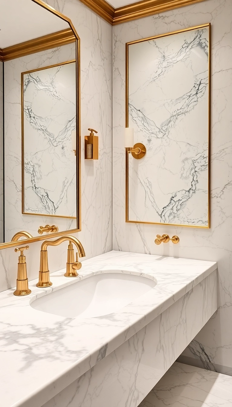 15 Elegant Marble Bathroom Ideas That'll Make You Feel Like Royalty! - 12. Marble and Gold Accents