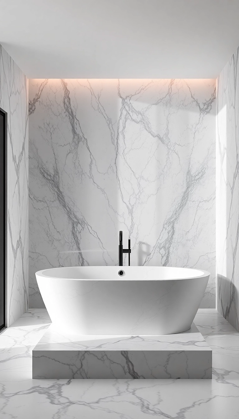 15 Elegant Marble Bathroom Ideas That'll Make You Feel Like Royalty! - 14. Marble Bathtub Surround