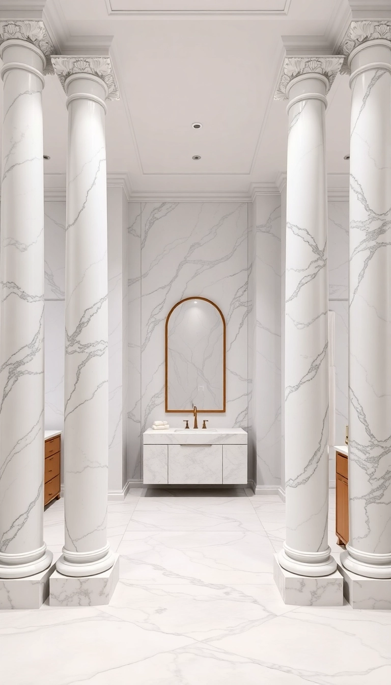 15 Elegant Marble Bathroom Ideas That'll Make You Feel Like Royalty! - 15. Statement Marble Columns