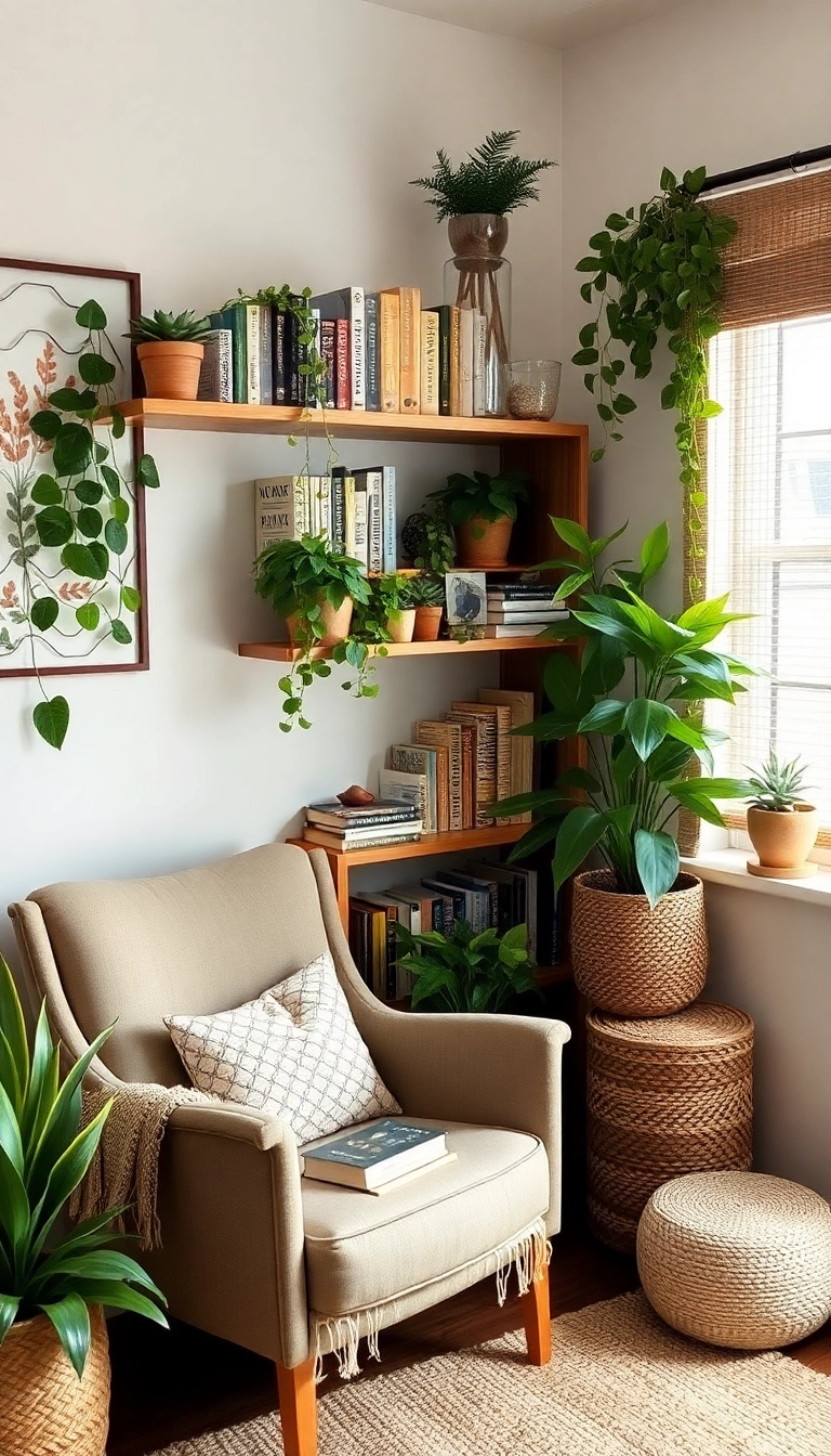 15 Rustic Reading Corner Ideas That'll Make You Want to Curl Up with a Book! - 15. Nature-Inspired Decor