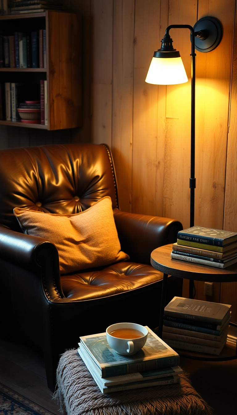 15 Rustic Reading Corner Ideas That'll Make You Want to Curl Up with a Book! - 7. Aged Leather Armchair