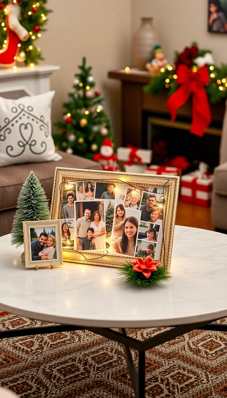 15 Stunning Coffee Table Christmas Decor Ideas That'll Wow Your Guests! - 12. Personalized Photo Display