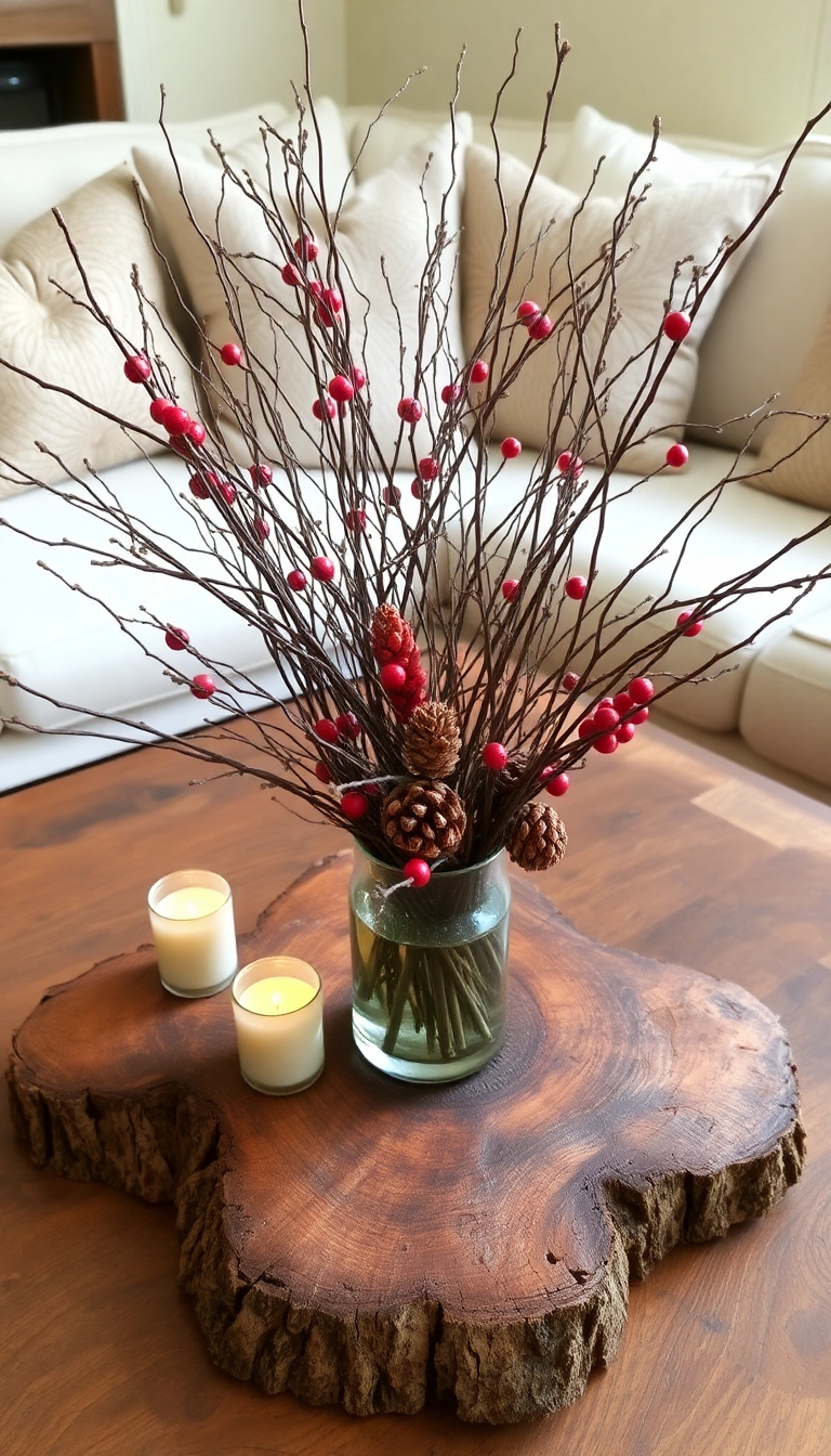 15 Stunning Coffee Table Christmas Decor Ideas That'll Wow Your Guests! - 13. Natural Elements Centerpiece