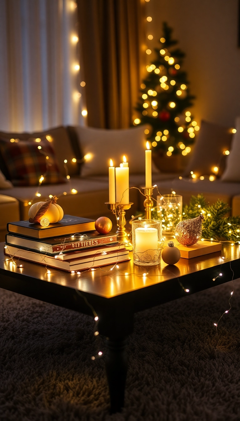 15 Stunning Coffee Table Christmas Decor Ideas That'll Wow Your Guests! - 14. Sparkling Fairy Lights