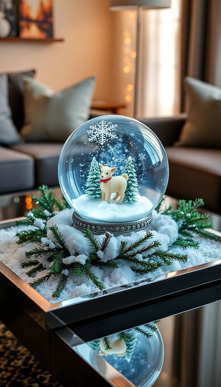 15 Stunning Coffee Table Christmas Decor Ideas That'll Wow Your Guests! - 4. Whimsical Snow Globe Centerpiece