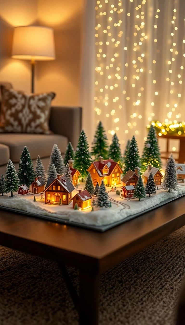 15 Stunning Coffee Table Christmas Decor Ideas That'll Wow Your Guests! - 6. Festive Miniature Village