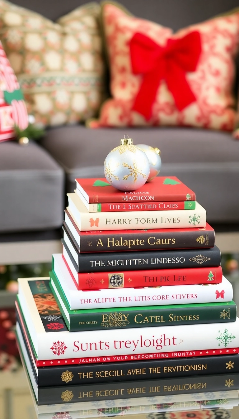 15 Stunning Coffee Table Christmas Decor Ideas That'll Wow Your Guests! - 9. Holiday-Themed Books