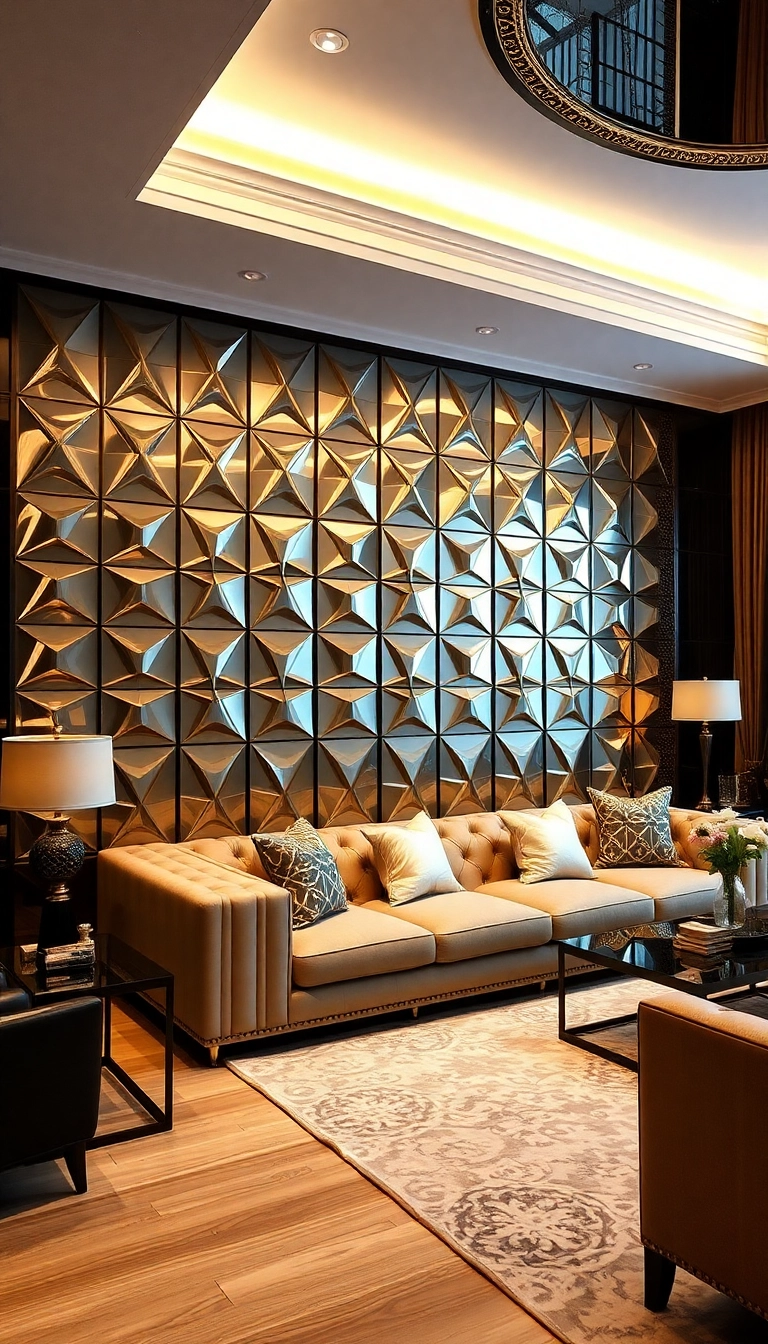 15 Stunning Geometric Wall Design Ideas That'll Transform Your Living Room (Wait Until You See #8!) - 11. Metallic Accents