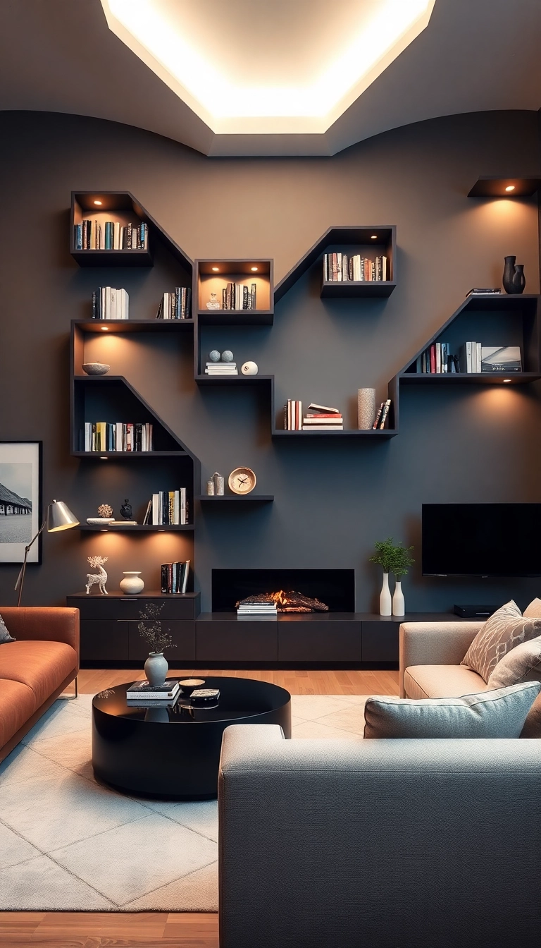 15 Stunning Geometric Wall Design Ideas That'll Transform Your Living Room (Wait Until You See #8!) - 13. Geometric Wall Shelves