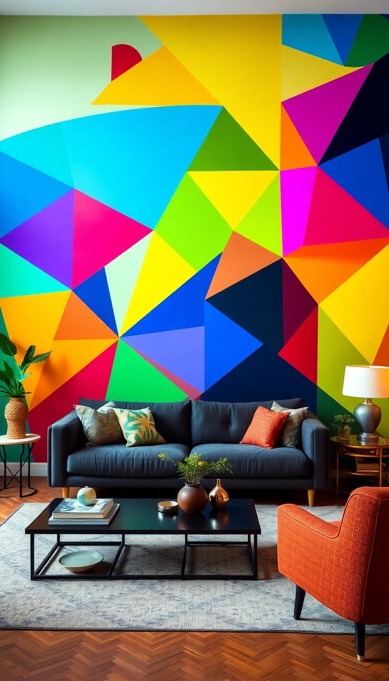 15 Stunning Geometric Wall Design Ideas That'll Transform Your Living Room (Wait Until You See #8!) - 3. Geometric Murals