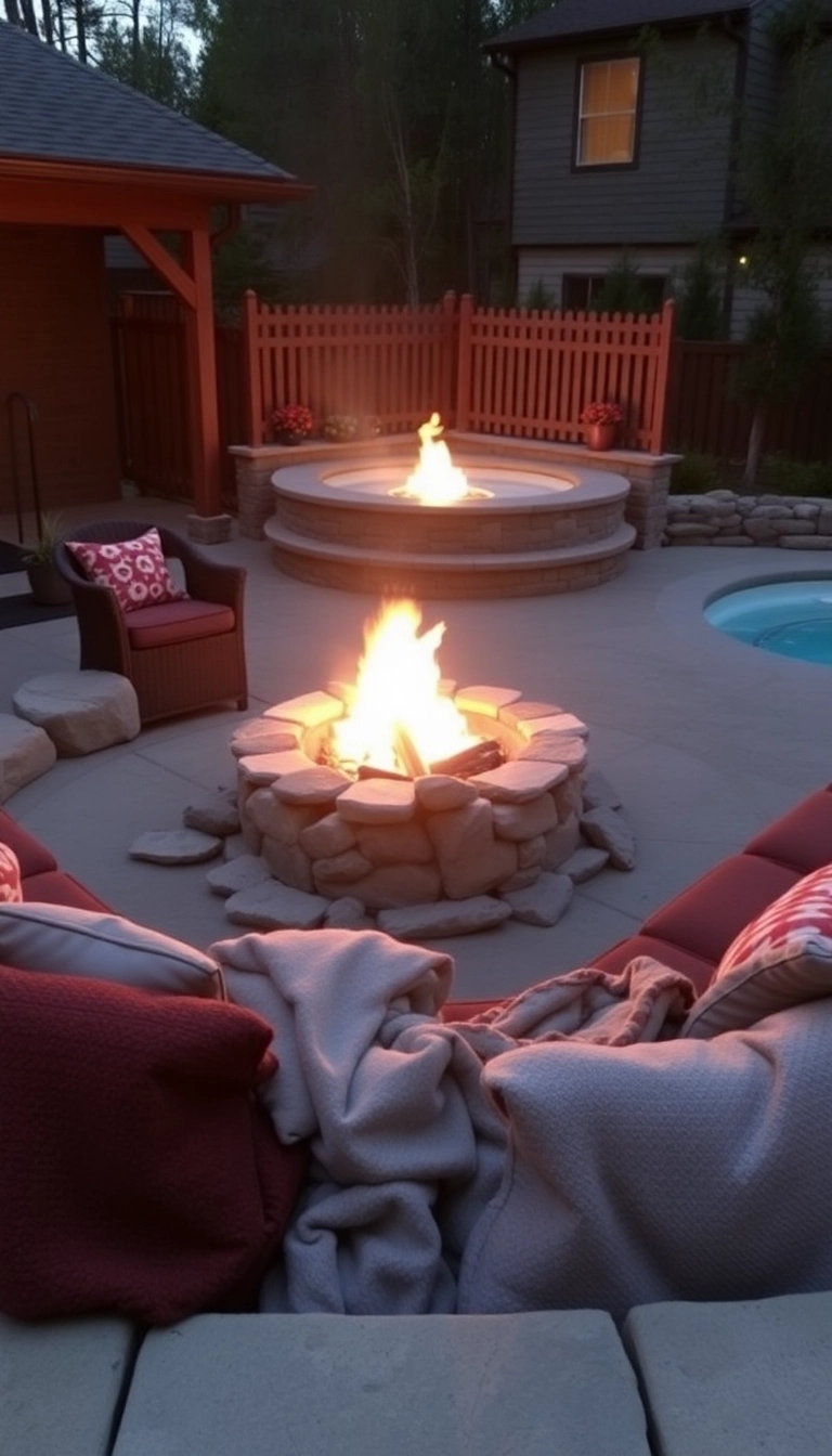 15 Stunning Hot Tub Privacy Ideas That Will Transform Your Backyard into a Serene Oasis! - 10. Inviting Fire Pit Area