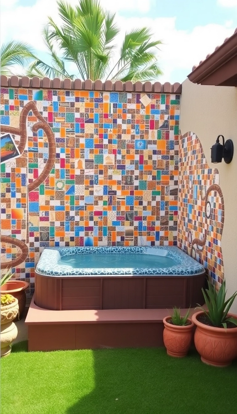 15 Stunning Hot Tub Privacy Ideas That Will Transform Your Backyard into a Serene Oasis! - 14. Colorful Mosaic Tiles