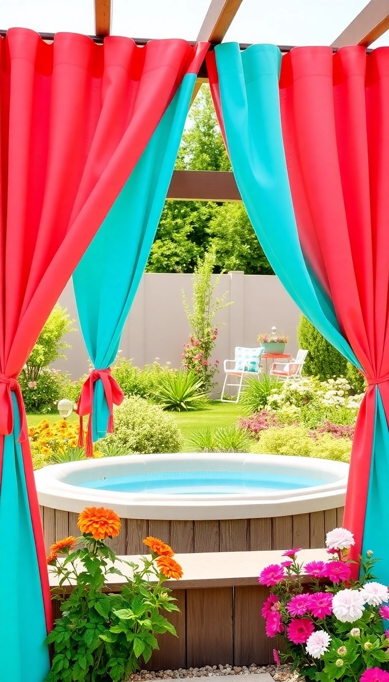 15 Stunning Hot Tub Privacy Ideas That Will Transform Your Backyard into a Serene Oasis! - 5. Artistic Outdoor Curtains