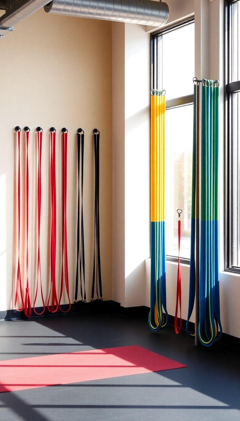 16 Space-Saving Mini Gym Ideas for Your Home That Are Pure Genius (#4 Will Blow Your Mind!) - 14. Wall-Mounted Resistance Bands