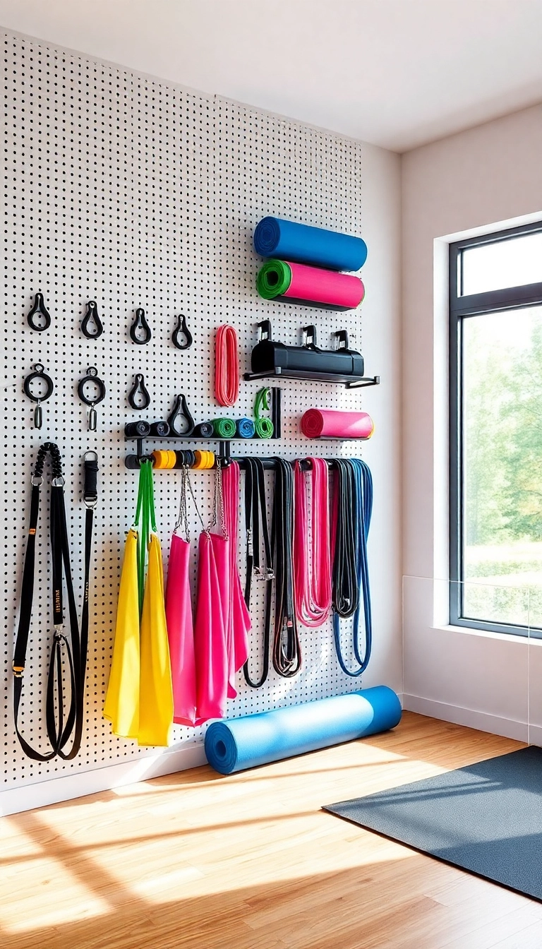 16 Space-Saving Mini Gym Ideas for Your Home That Are Pure Genius (#4 Will Blow Your Mind!) - 5. Vertical Wall Storage for Gear