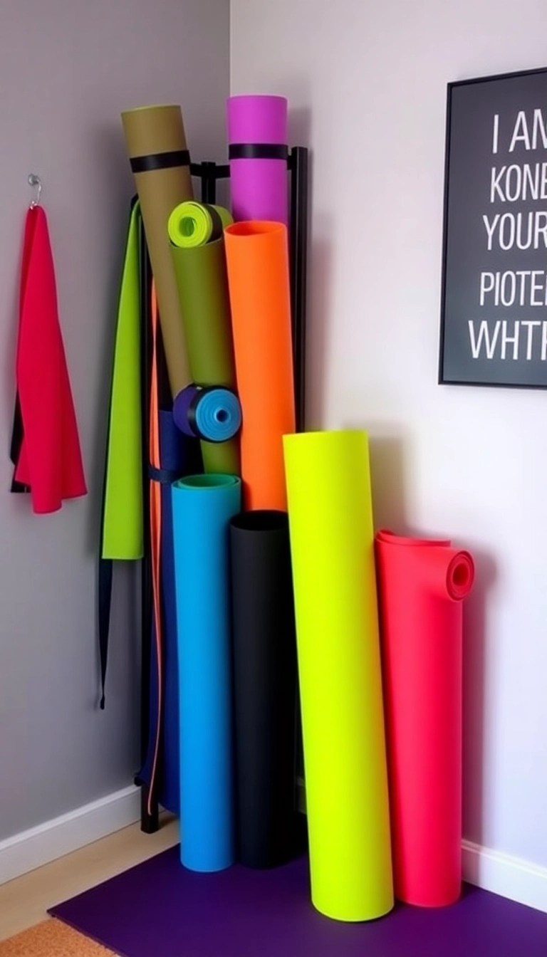 16 Space-Saving Mini Gym at Home Ideas That Look Amazing and Work Wonders! - 4. Vertical Wall Storage for Yoga Mats