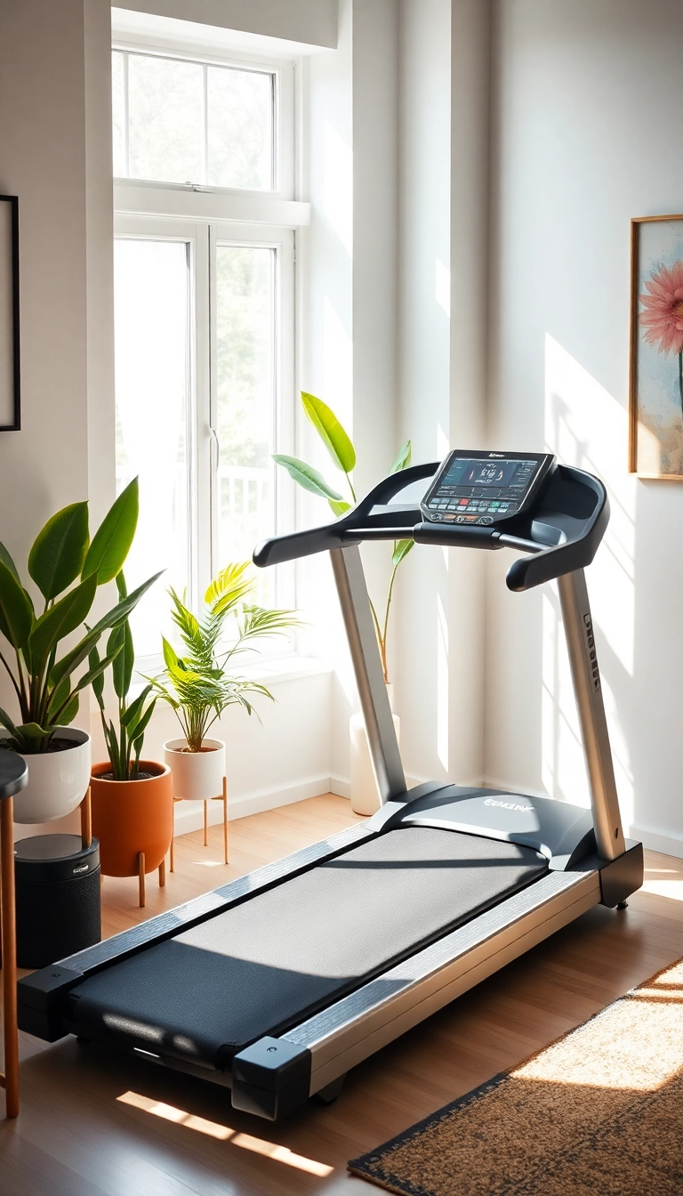 16 Space-Saving Mini Gym at Home Ideas That Look Amazing and Work Wonders! - 6. Compact Treadmill with Built-In Bluetooth