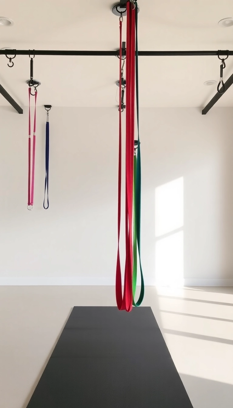 16 Space-Saving Mini Gym at Home Ideas That Look Amazing and Work Wonders! - 9. Ceiling-Mounted Resistance Bands