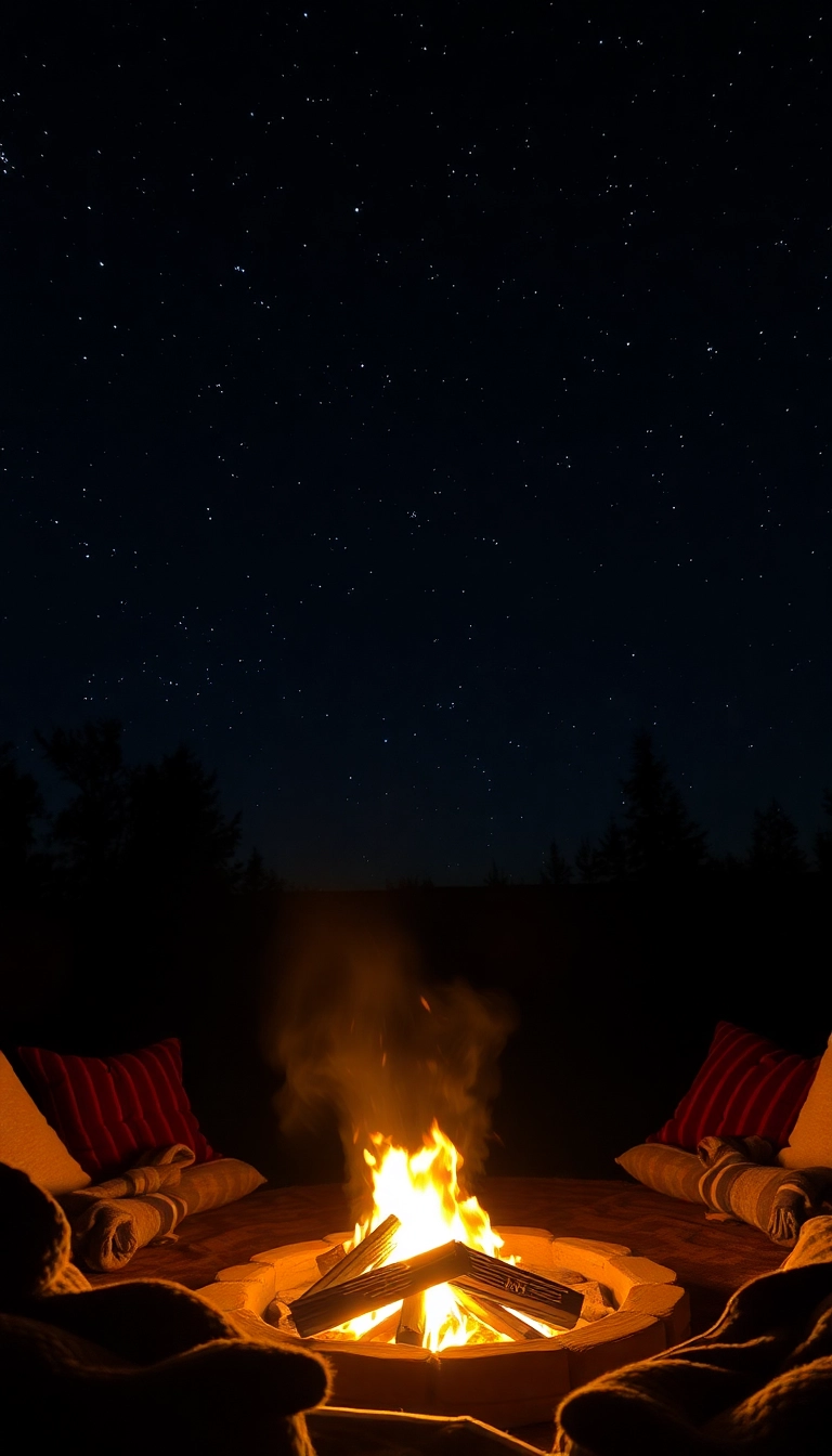 17 Rustic Fire Pit Ideas That Will Transform Your Backyard into a Cozy Retreat! - 16. Fire Pit with a Starry Night Canopy