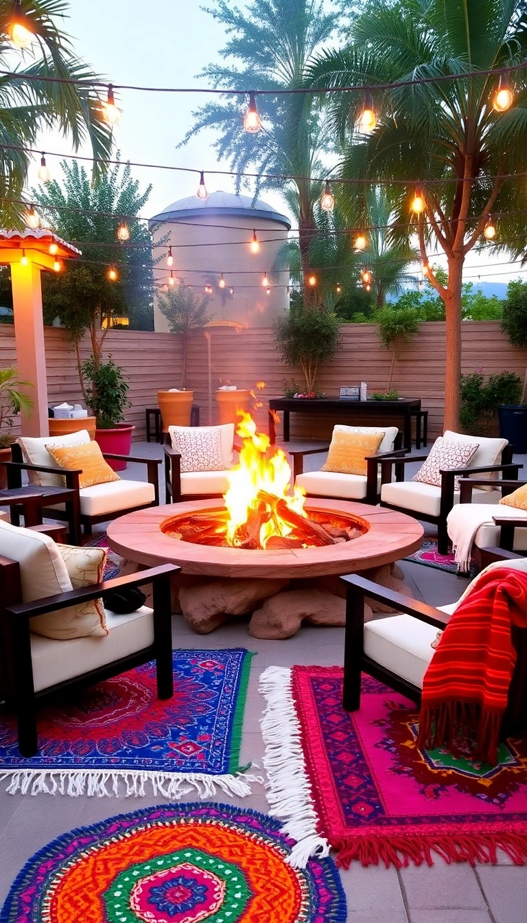 17 Rustic Fire Pit Ideas That Will Transform Your Backyard into a Cozy Retreat! - 17. Fire Pit with Colorful Rugs