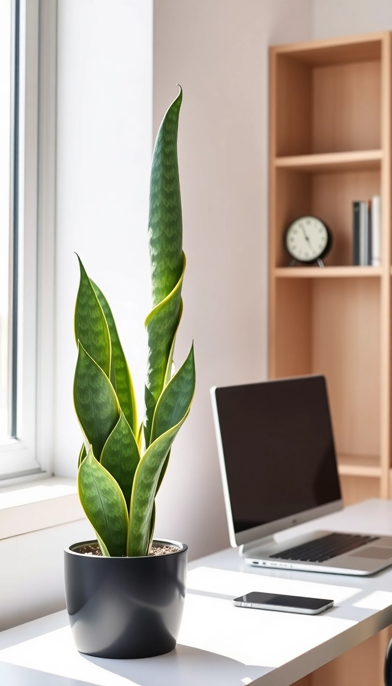 18 Best Indoor Plants for a Stylish Home Office (You’ll Fall in Love with #10!) - 1. Snake Plant (Sansevieria)