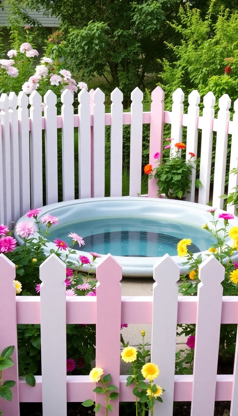 18 Modern Fence Ideas for Your Hot Tub That Are Stylish and Functional! - 10. Painted Picket Fence