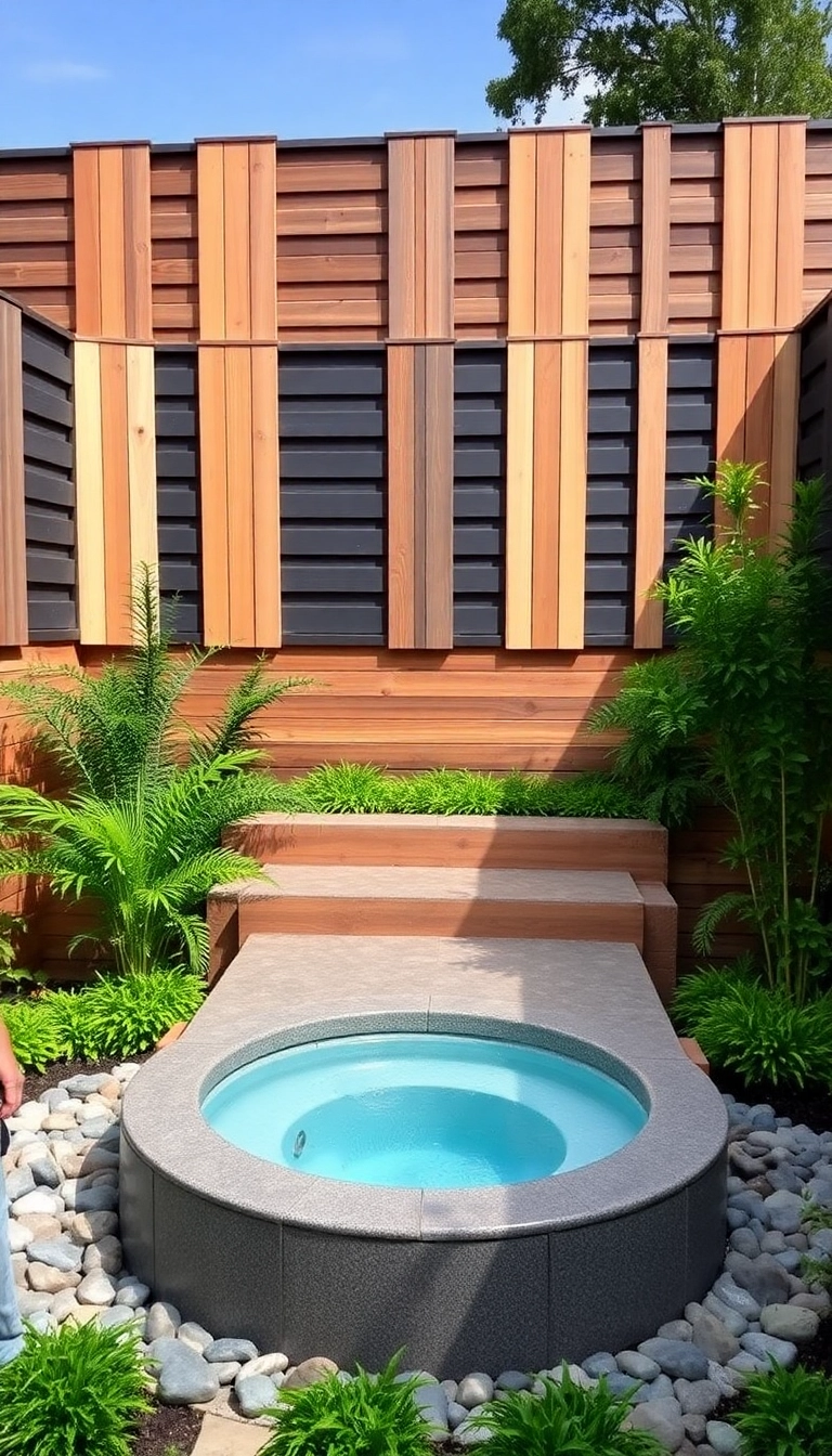 18 Modern Fence Ideas for Your Hot Tub That Are Stylish and Functional! - 9. Multi-Level Fencing