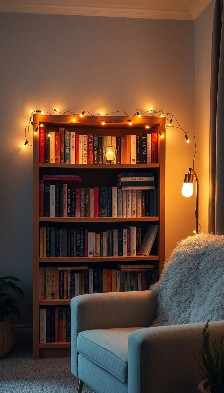 18 Mood-Enhancing Lighting Ideas for Reading Corners That'll Make You Feel Right at Home! - 2. String Lights for a Magical Touch