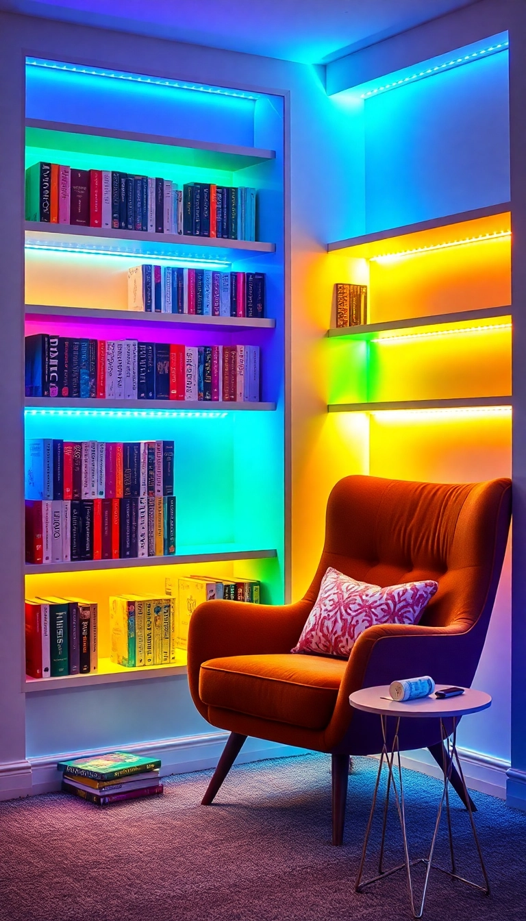 18 Mood-Enhancing Lighting Ideas for Reading Corners That'll Make You Feel Right at Home! - 6. LED Strip Lights for Modern Flair