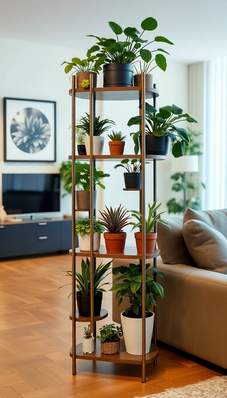 18 Stunning Hanging Indoor Plant Displays That Will Elevate Your Space (Don’t Miss #10!) - 14. Multifunctional Plant Stands