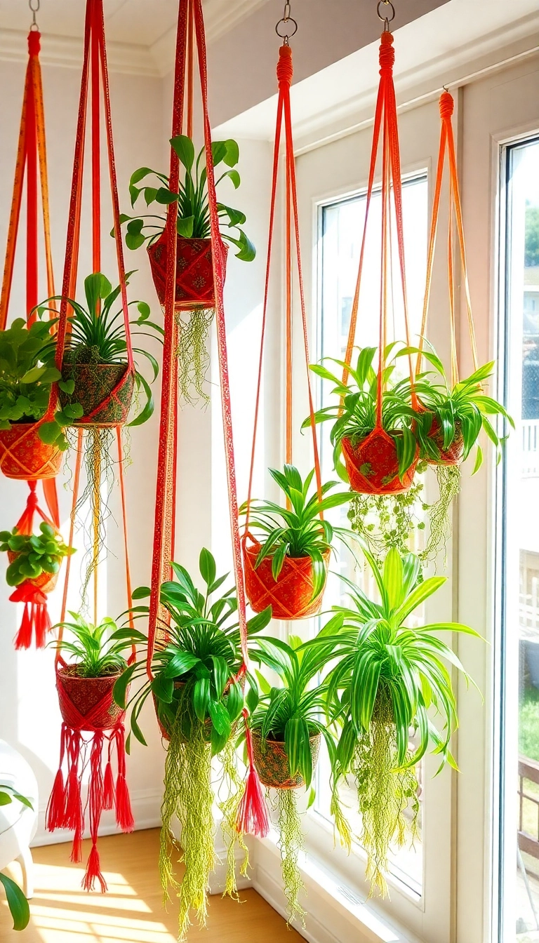 18 Stunning Hanging Indoor Plant Displays That Will Elevate Your Space (Don’t Miss #10!) - 17. Colorful Textile Hangers